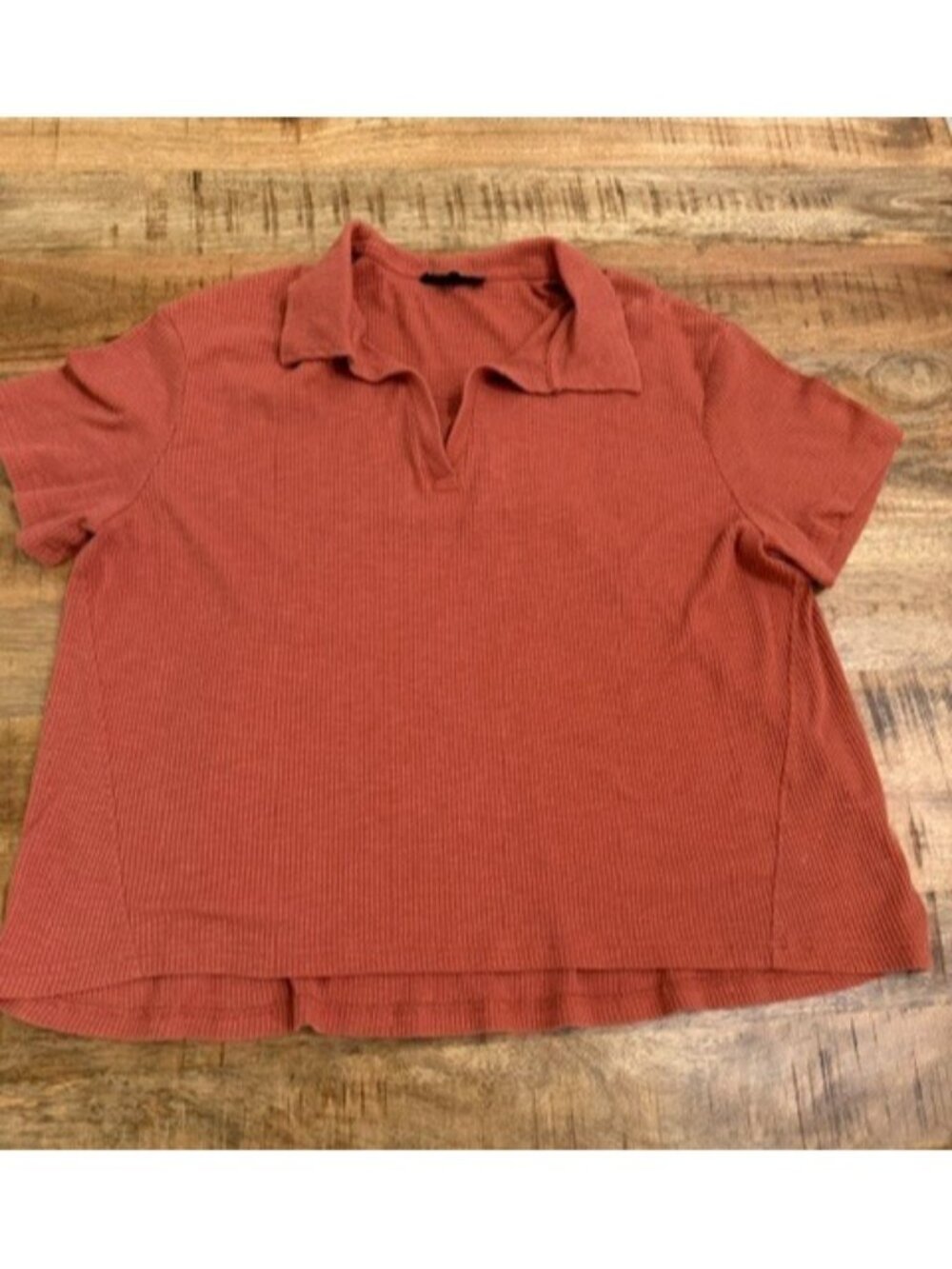 Jane + Delancey Polo Women L Rust Adult Ribbed High Low Short Sleeve Orange Fall